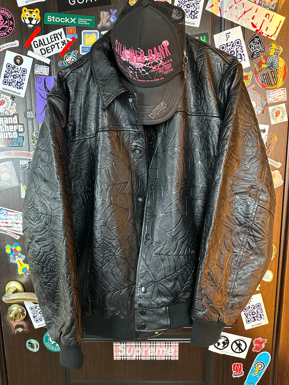 Sp5der Sp5der Web Debossed Leather Jacket L