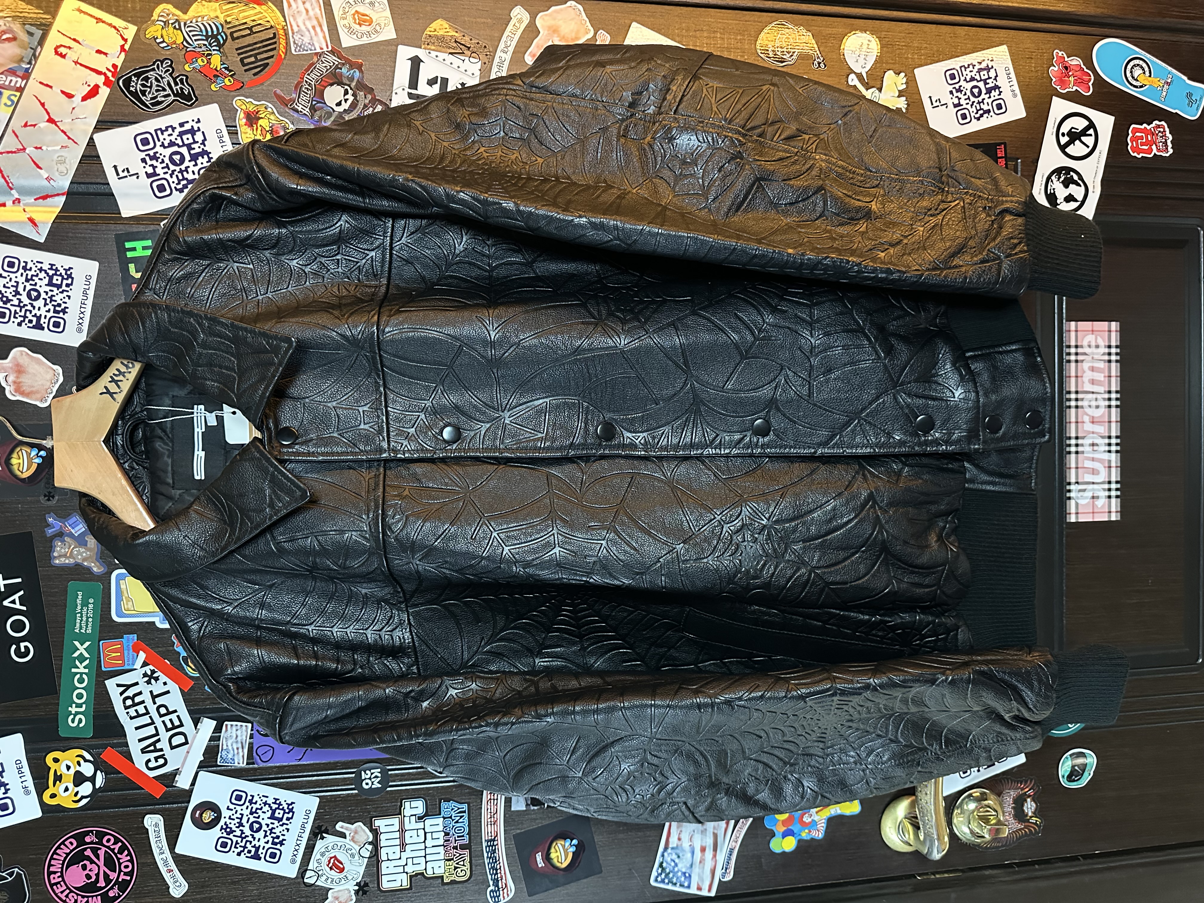 Sp5der Sp5der Web Debossed Leather Jacket L